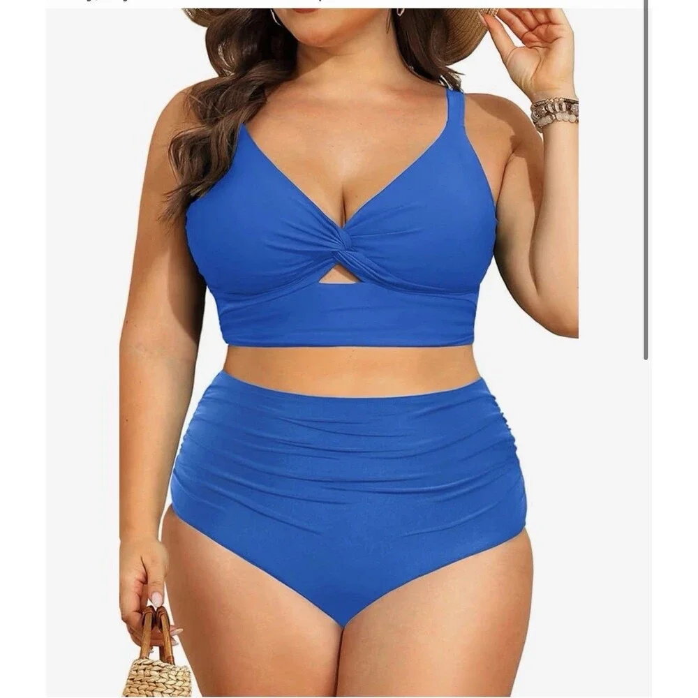 Daci Plus Size Two Piece Swimsuit High Waisted Tummy Control Bikini Push Up 16W